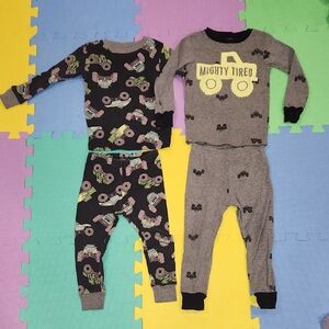Carter's 2 Pairs Kids Pajama Set - Black and Gray with Truck Designs, Size 24M